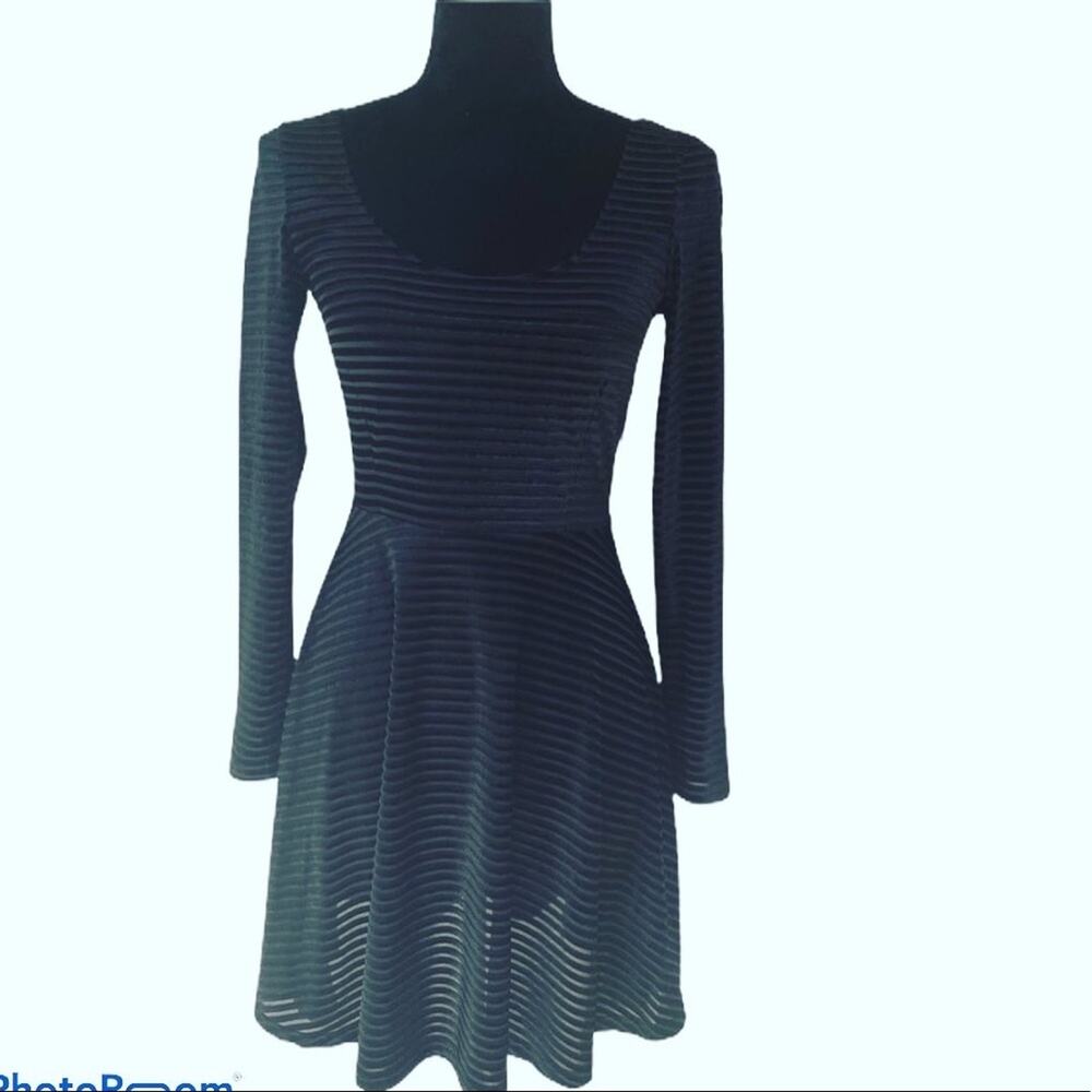 Shown to Scale Small black long-sleeved fit and flare dress